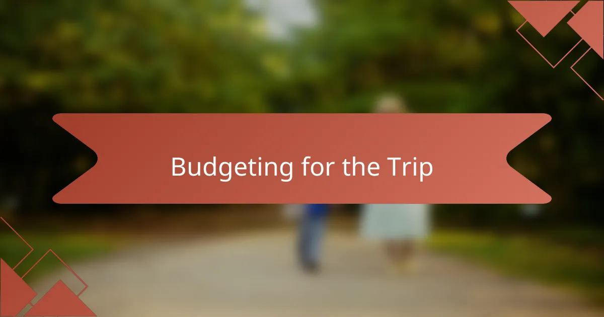 Budgeting for the Trip