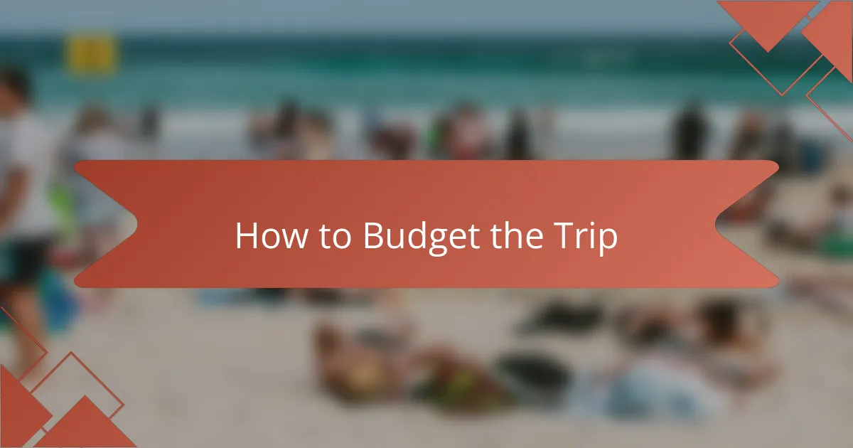 How to Budget the Trip