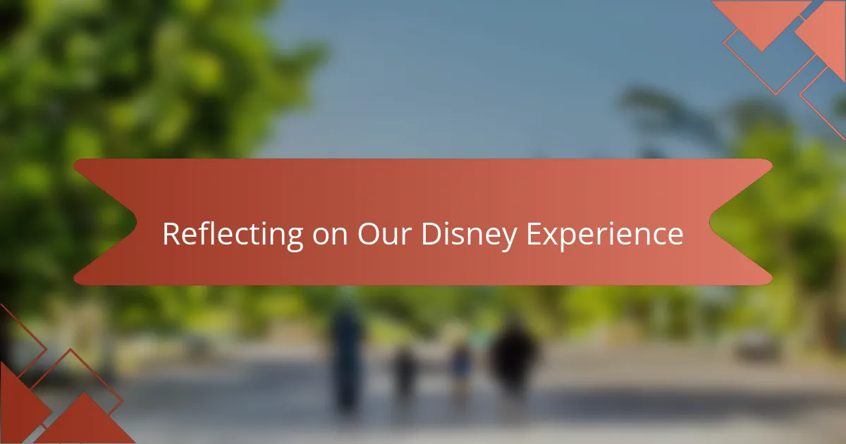 Reflecting on Our Disney Experience
